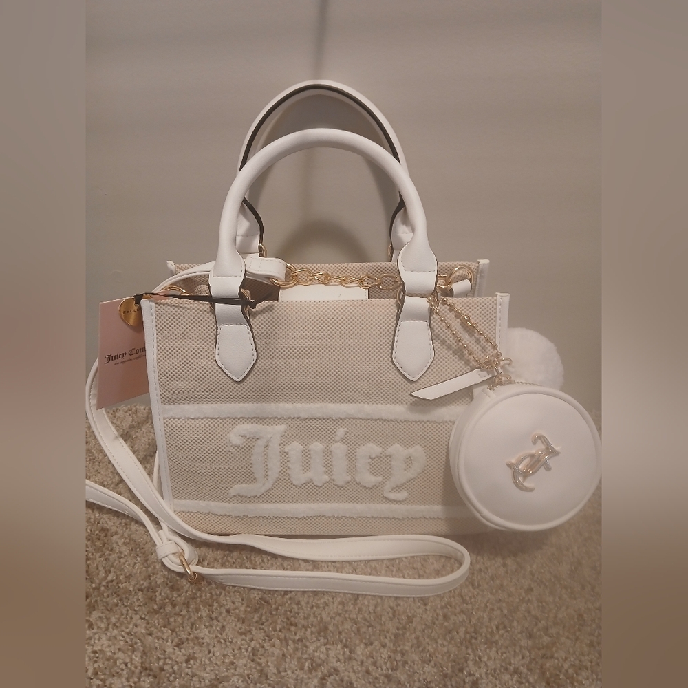 Juicy Couture Resort Mini Tote/Crossbody Bag With Coin Purse and Poof Charm